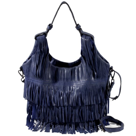 Navy Fringe Shoulder Bag - Picture 1 of 4